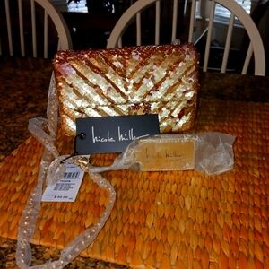 Nicole Miller NWT  Gold and Pink Sequin Crossbody Bag